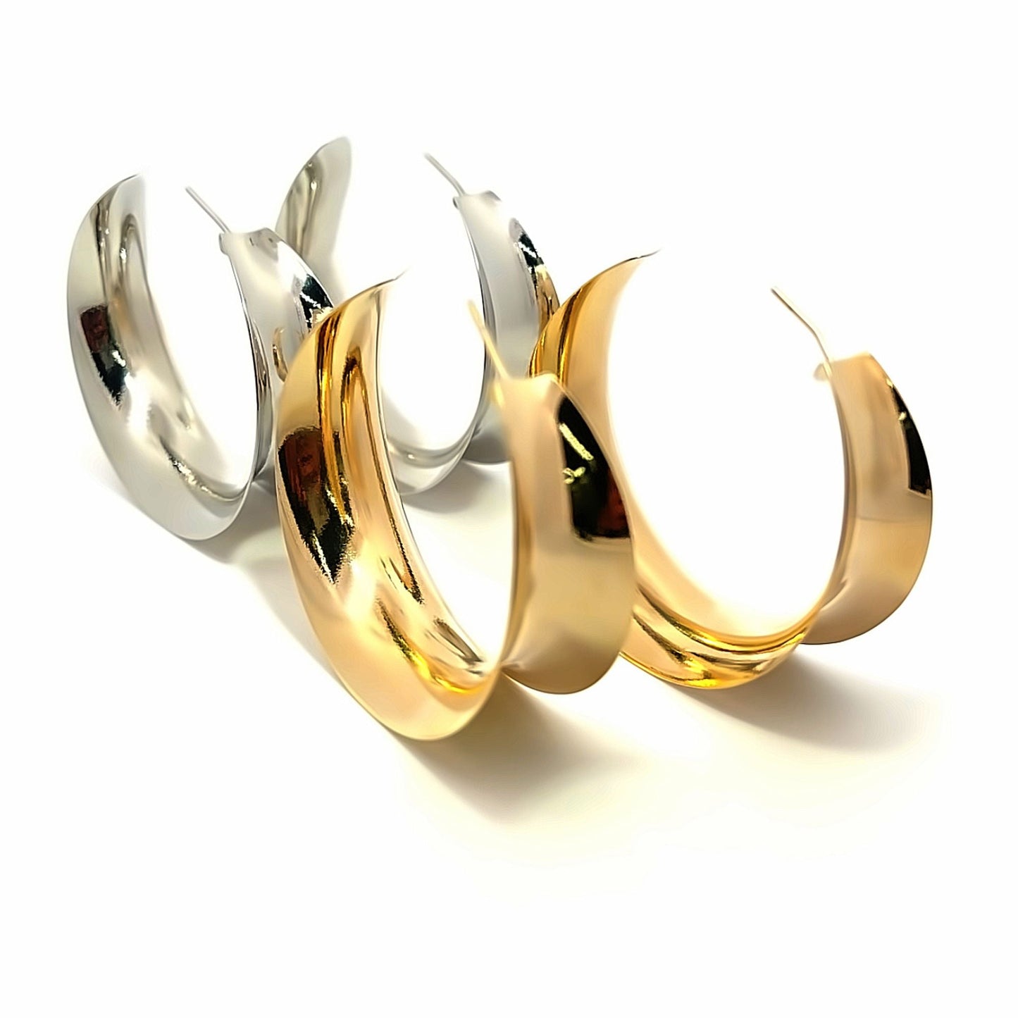18K Gold Filled Curved Wide Minimalist Hoops (J305-J307)(L395) - Fashivra
