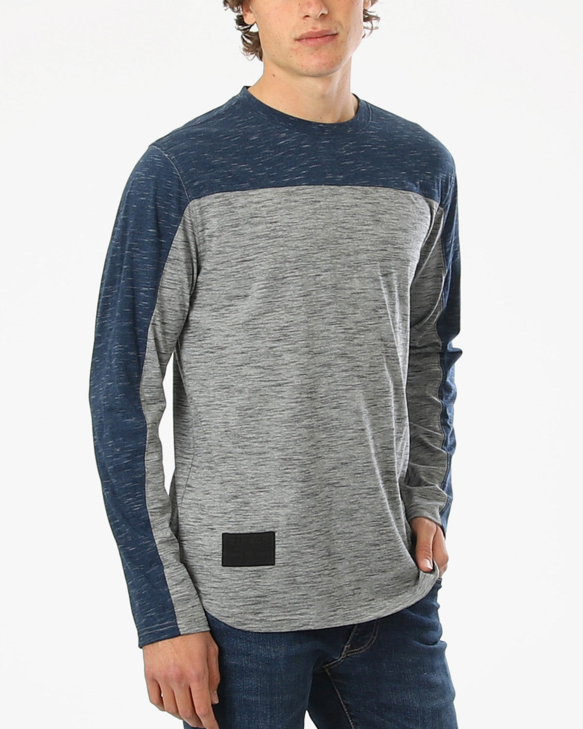 Athletic Color Block Long Sleeve Curved Hemline Casual Shirt - Fashivra
