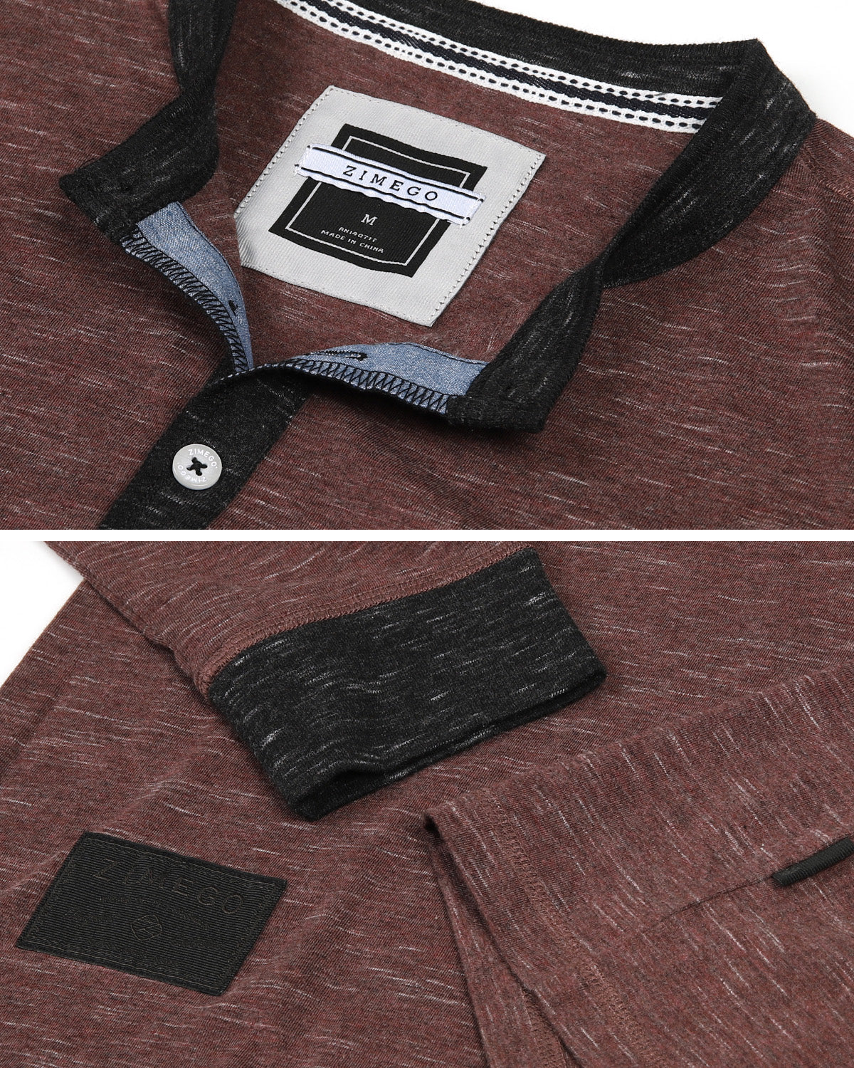 ZIMEGO Men's Long Sleeve Contrast Button Placket Neck Cuffs Casual Henley Shirts - Fashivra