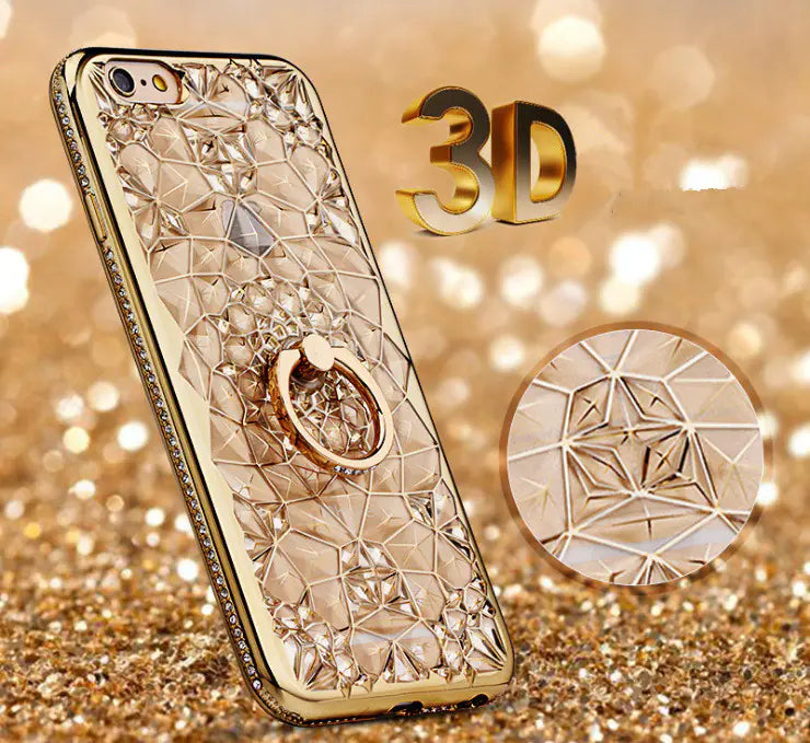 Rhinestone Ring Phone Case with Durian Flower Design